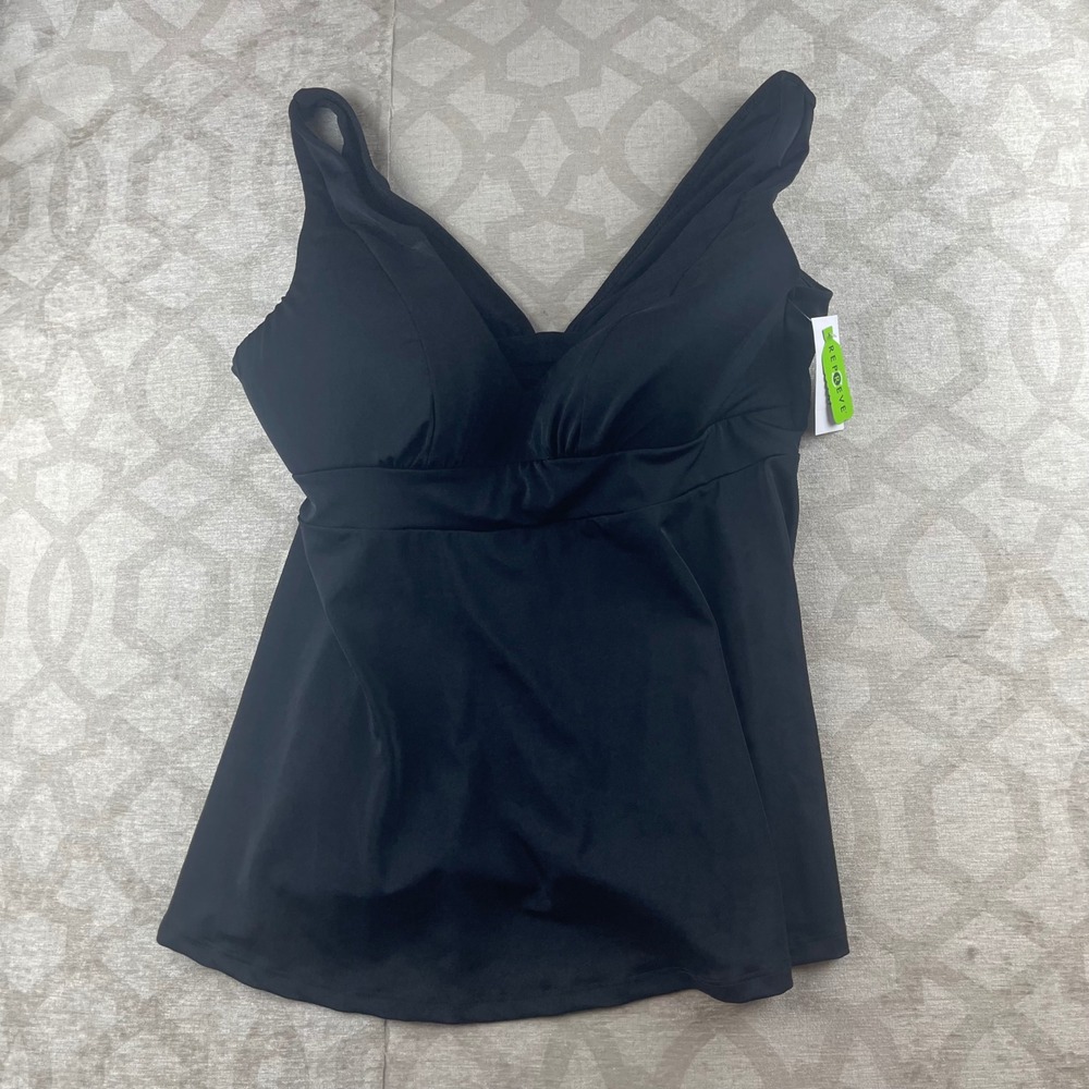 Lane Bryant Tankini Top Women 14 Black NWT Ruched V-Neck REPREVE Swimwear